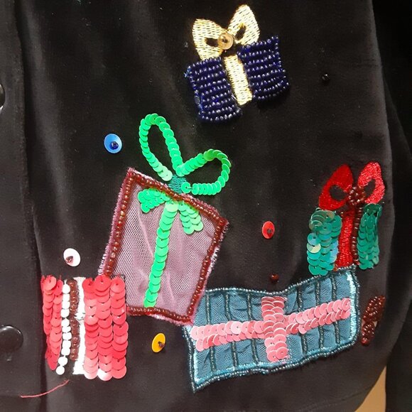 Michael Simon Event Medium Nutcracker Christmas Black Velvet Cardigan Sweater - Picture 13 of 16